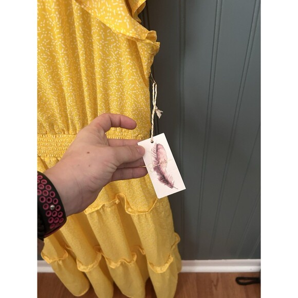 Jessica Simpson‎ Yellow Wrap Dress, Size L New Midi Tiered Dress - Picture 3 of 8